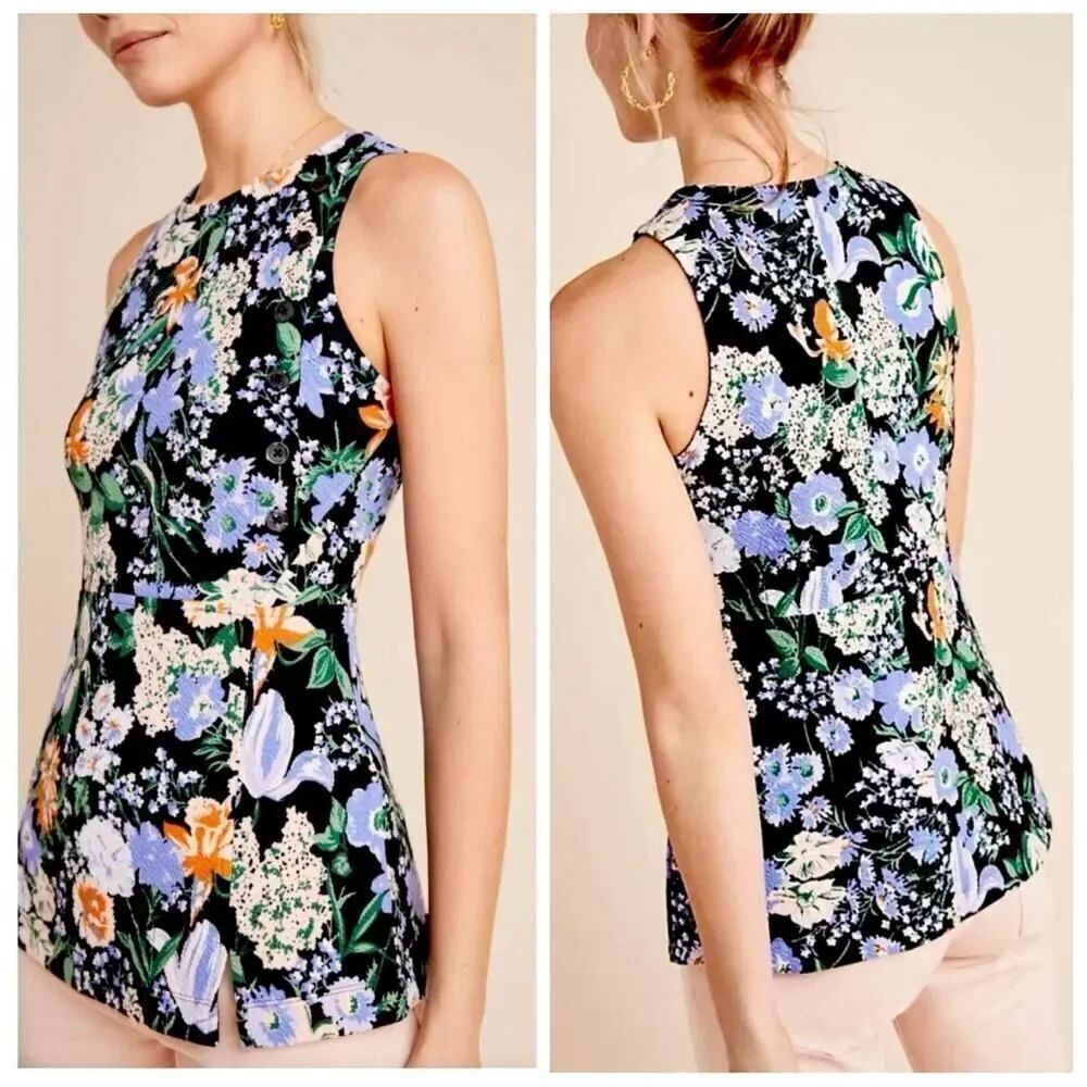 Anthropologie Maeve Brenner Floral Print Peplum Tank Top sz S